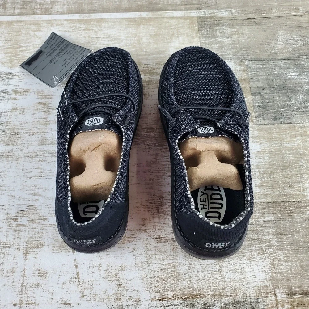 Hey Dude Wendy Stretch Sox Loafer Shoes Sz 13 C13 Black Knit Round Toe Comfort